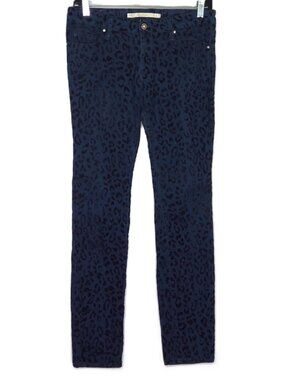 Zara Woman Leopard Print Jeans Blue & Black Premium Denimwear Collection Sz 6 ??